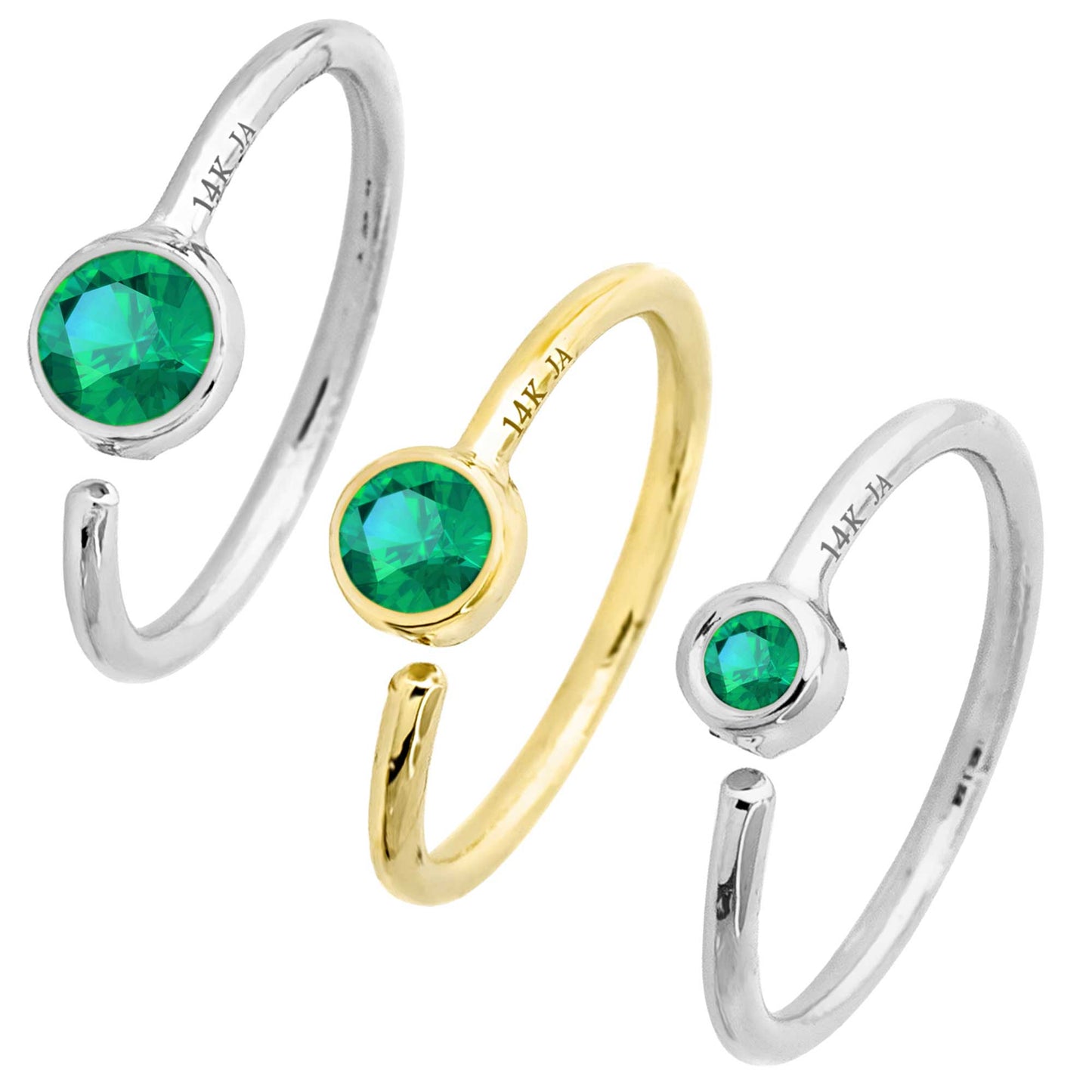 Jewelry Avalanche 20G 14K Gold Bezel Set Emerald Nose Hoop Ring, 8mm, May Birthstone