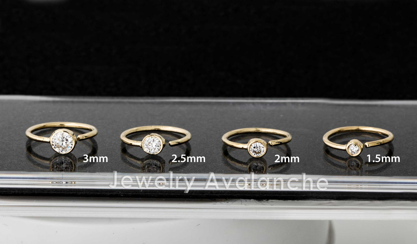 Jewelry Avalanche 20G 14K Gold Moissanite Nose Hoop Ring, Bezel Set, 8mm Twist-open