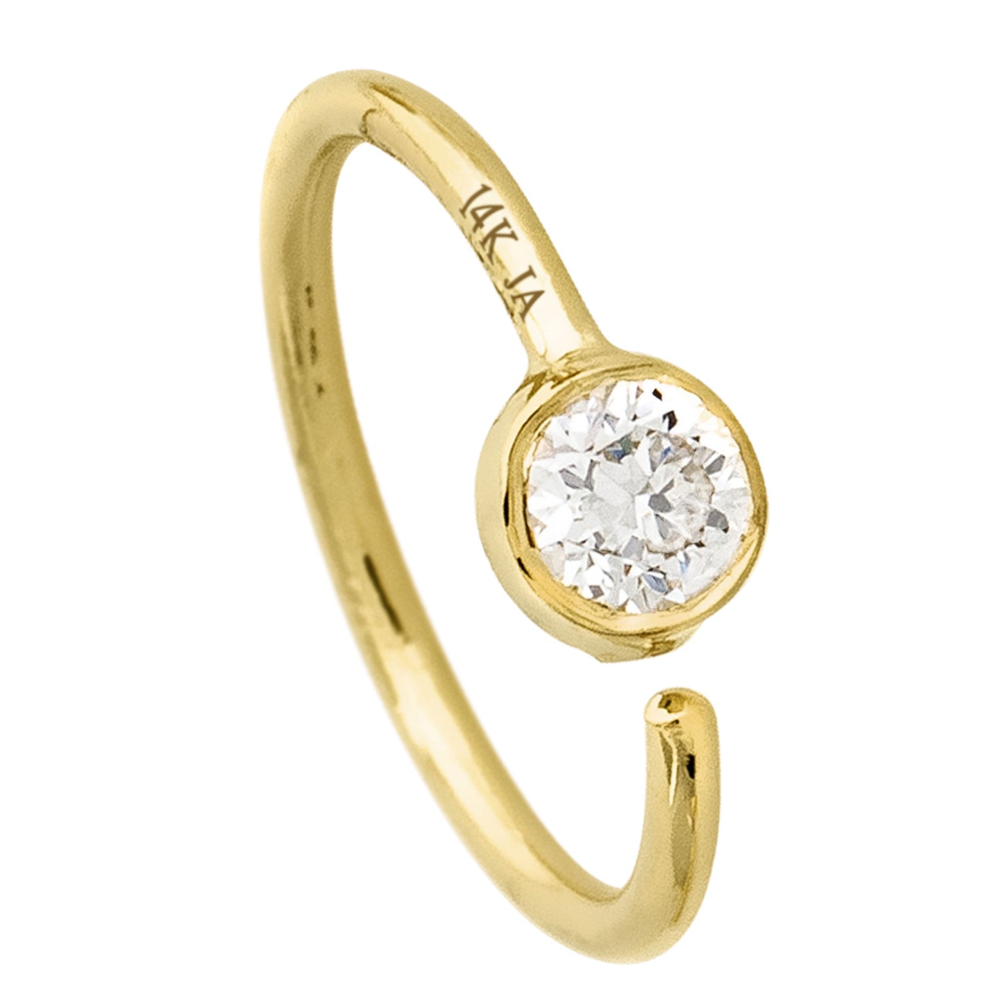 Jewelry Avalanche 20G 14K Gold Moissanite Nose Hoop Ring, Bezel Set, 8mm Twist-open