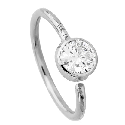 Jewelry Avalanche 20G 14K Gold Moissanite Nose Hoop Ring, Bezel Set, 8mm Twist-open