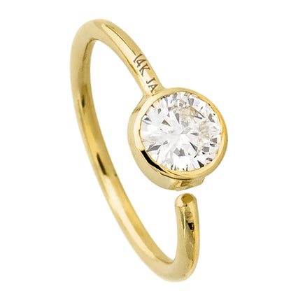 Jewelry Avalanche 20G 14K Gold Moissanite Nose Hoop Ring, Bezel Set, 8mm Twist-open