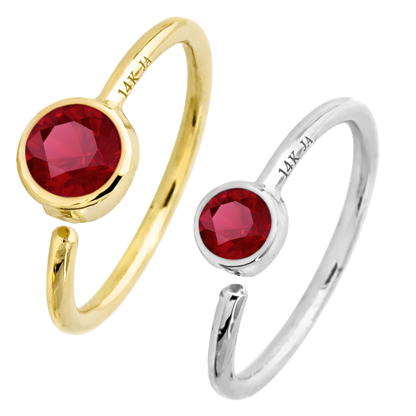 Jewelry Avalanche 20G 14K Gold Ruby Nose Hoop Ring, Bezel Set, 8mm Twist-open