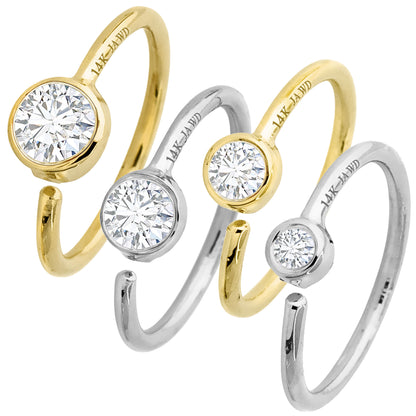 Jewelry Avalanche 20G 14K Gold Diamond Nose Hoop Ring, Bezel Set, 8mm Twist-open
