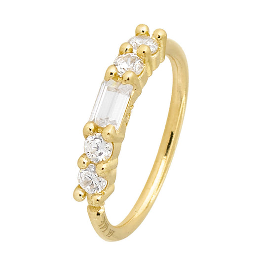 Jewelry Avalanche 14K Gold 5-stone Nose Hoop Ring Baguette & Round CZ Accent, 20G, 8mm