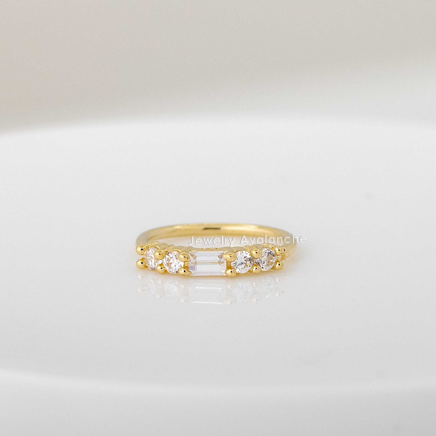 Jewelry Avalanche 14K Gold 5-stone Nose Hoop Ring Baguette & Round CZ Accent, 20G, 8mm