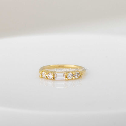 Jewelry Avalanche 14K Gold 5-stone Nose Hoop Ring Baguette & Round CZ Accent, 20G, 8mm