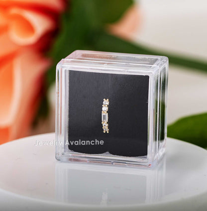 Jewelry Avalanche 14K Gold 5-stone Nose Hoop Ring Baguette & Round CZ Accent, 20G, 8mm
