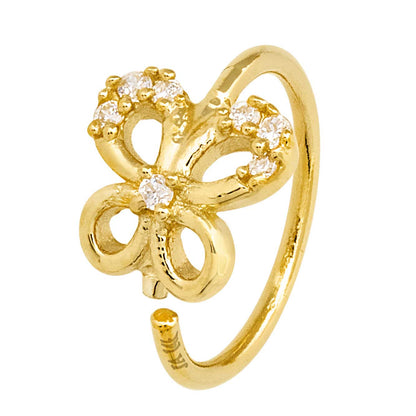 Jewelry Avalanche CZ Accented 14K Gold Butterfly Nose Hoop Ring, 20G, 8mm, Twist-open