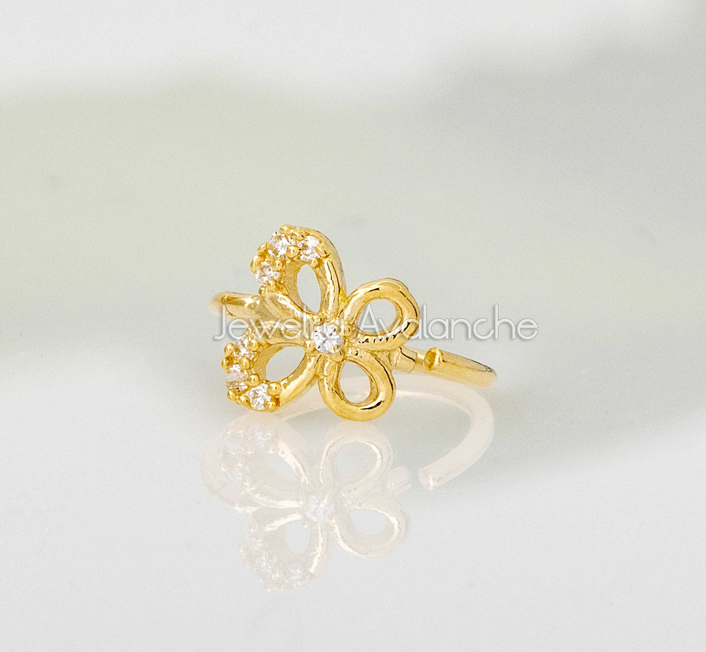 Jewelry Avalanche CZ Accented 14K Gold Butterfly Nose Hoop Ring, 20G, 8mm, Twist-open