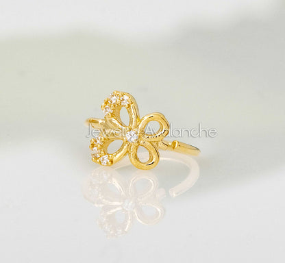 Jewelry Avalanche CZ Accented 14K Gold Butterfly Nose Hoop Ring, 20G, 8mm, Twist-open