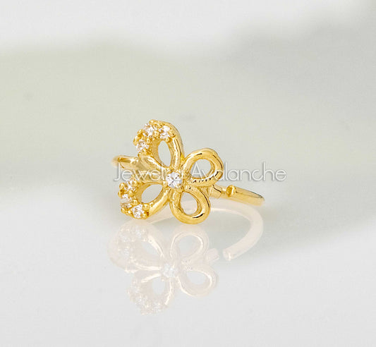 Jewelry Avalanche CZ Accented 14K Gold Butterfly Nose Hoop Ring, 20G, 8mm, Twist-open