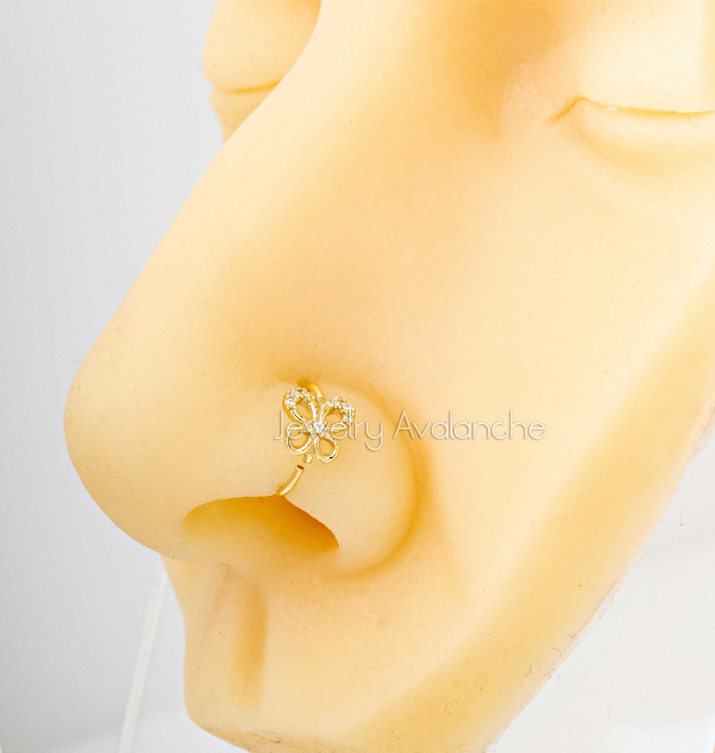 Jewelry Avalanche CZ Accented 14K Gold Butterfly Nose Hoop Ring, 20G, 8mm, Twist-open