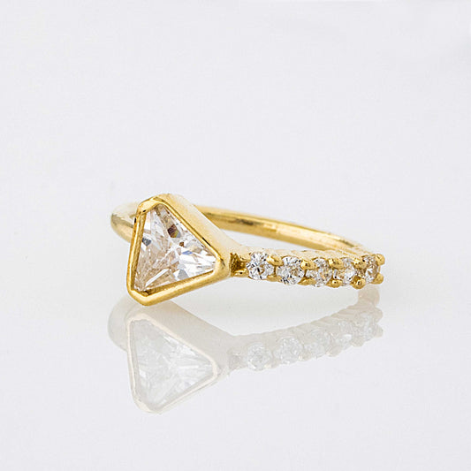 Jewelry Avalanche 14K Gold Bezel Set Triangle CZ 20G Nose Hoop – 8mm Twist Open Nose Ring, Half-eternity
