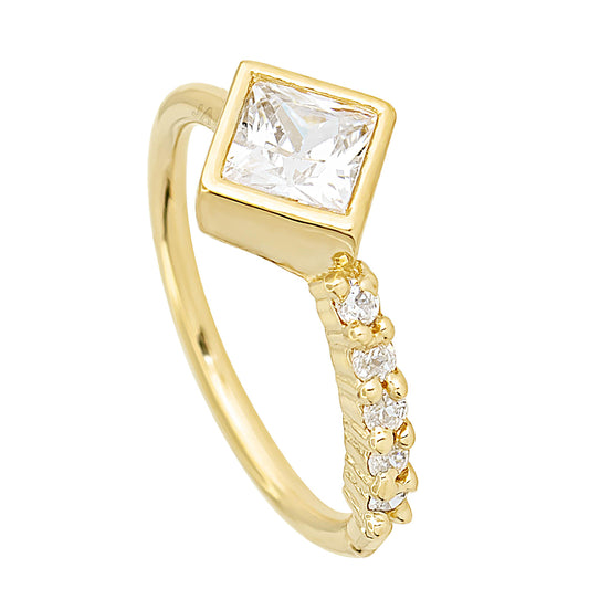 Jewelry Avalanche 14K Gold Bezel Princess Cut CZ Nose Hoop Ring, 20G, 8mm, Twist-open