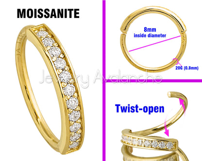 Jewelry Avalanche Solid 20G 14K Gold Moissanite Nose Hoop Ring, 11-stone Nose Ring