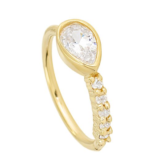 Jewelry Avalanche 14K Gold Bezel Set Pear-shape Nose Hoop Ring, 20G, 8mm, Twist-open