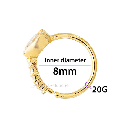 Jewelry Avalanche 14K Gold Bezel Set Pear-shape Nose Hoop Ring, 20G, 8mm, Twist-open