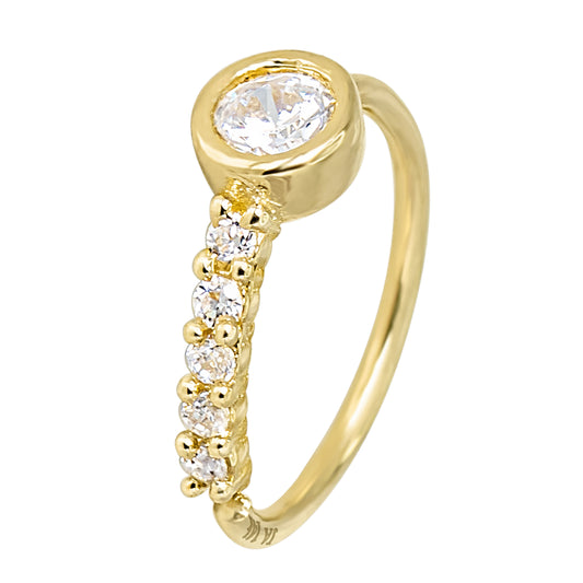 Jewelry Avalanche 14K Gold Bezel Round CZ Nose Hoop Ring, 20G, 8mm, Half-eternity