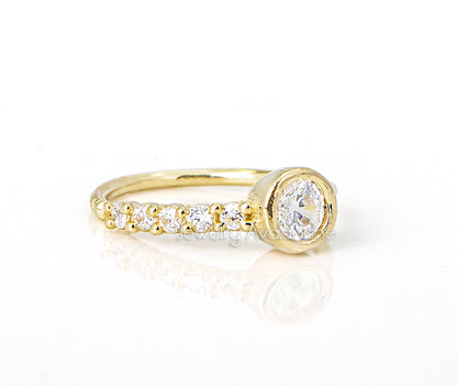 Jewelry Avalanche 14K Gold Bezel Round CZ Nose Hoop Ring, 20G, 8mm, Half-eternity