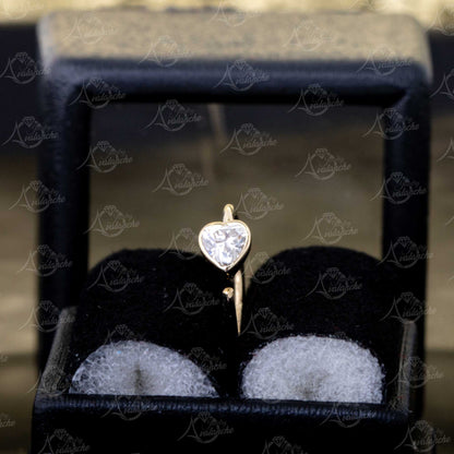 Jewelry Avalanche 20G 14K Gold Bezel Moissanite Heart Nose Hoop Ring