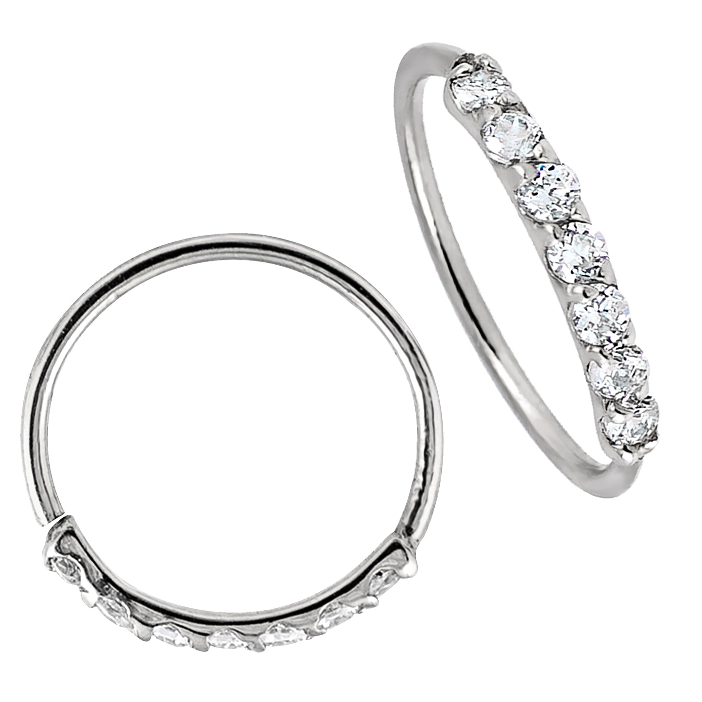 Jewelry Avalanche Unisex 20G 14K Gold 7-stone Nose Hoop Ring with Moissanites, 8mm Nose Ring