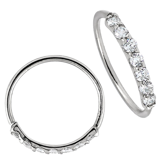 Jewelry Avalanche Unisex 20G 14K Gold 7-stone Nose Hoop Ring with Moissanites, 8mm Nose Ring