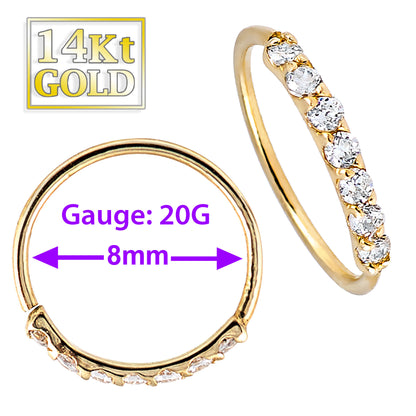 Jewelry Avalanche Unisex 20G 14K Gold Nose Hoop Ring with Diamonds, 8mm Diameter, Twist-open