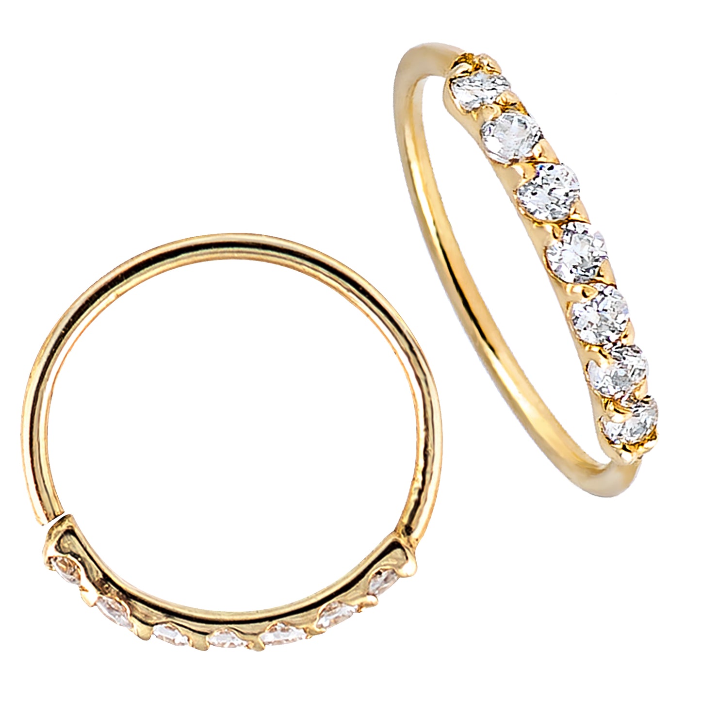 Jewelry Avalanche Unisex 20G 14K Gold 7-stone Nose Hoop Ring with Moissanites, 8mm Nose Ring