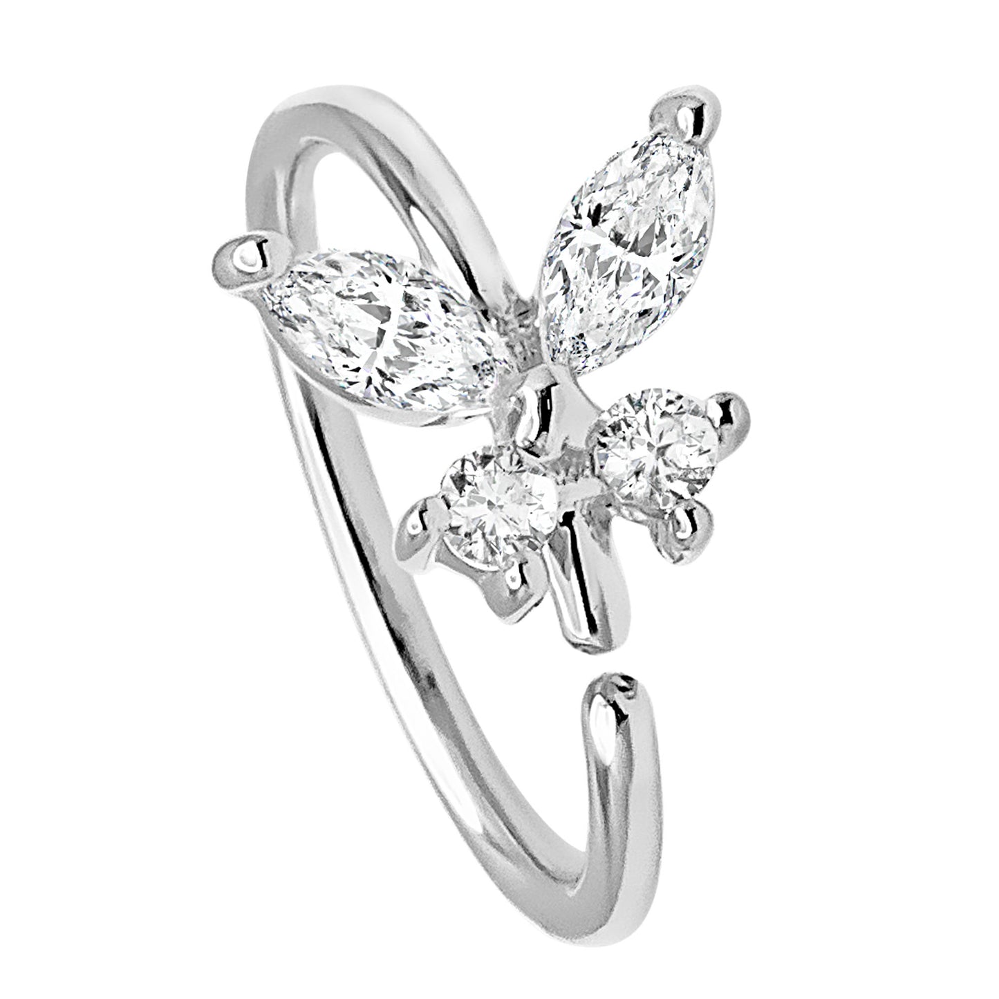 Jewelry Avalanche 14K Gold Butterfly Marquise Diamond Nose Hoop Ring, 20G, 8mm, Twist-open