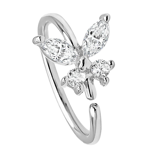Jewelry Avalanche 14K Gold Butterfly CZ Nose Hoop Ring, 20G, 8mm, Twist-open