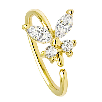 Jewelry Avalanche 14K Gold Butterfly CZ Nose Hoop Ring, 20G, 8mm, Twist-open