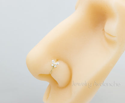 Jewelry Avalanche 14K Gold Butterfly Marquise Diamond Nose Hoop Ring, 20G, 8mm, Twist-open