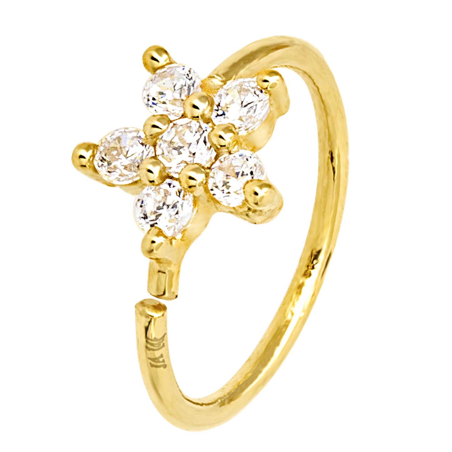 Jewelry Avalanche 14K Gold Flower-Star CZ Nose Hoop Ring, 20G, 8mm, Twist-open