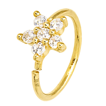 Jewelry Avalanche 14K Gold Flower-Star CZ Nose Hoop Ring, 20G, 8mm, Twist-open