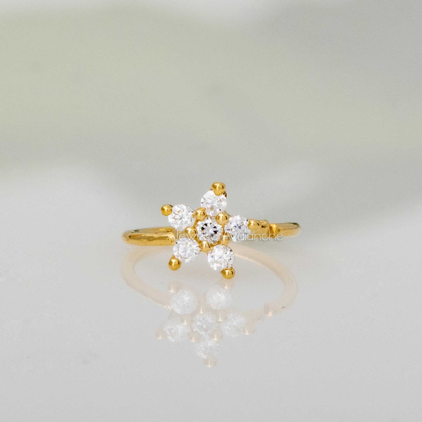 Jewelry Avalanche 14K Gold Flower-Star CZ Nose Hoop Ring, 20G, 8mm, Twist-open