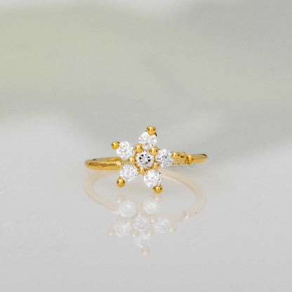 Jewelry Avalanche 14K Gold Flower-Star CZ Nose Hoop Ring, 20G, 8mm, Twist-open