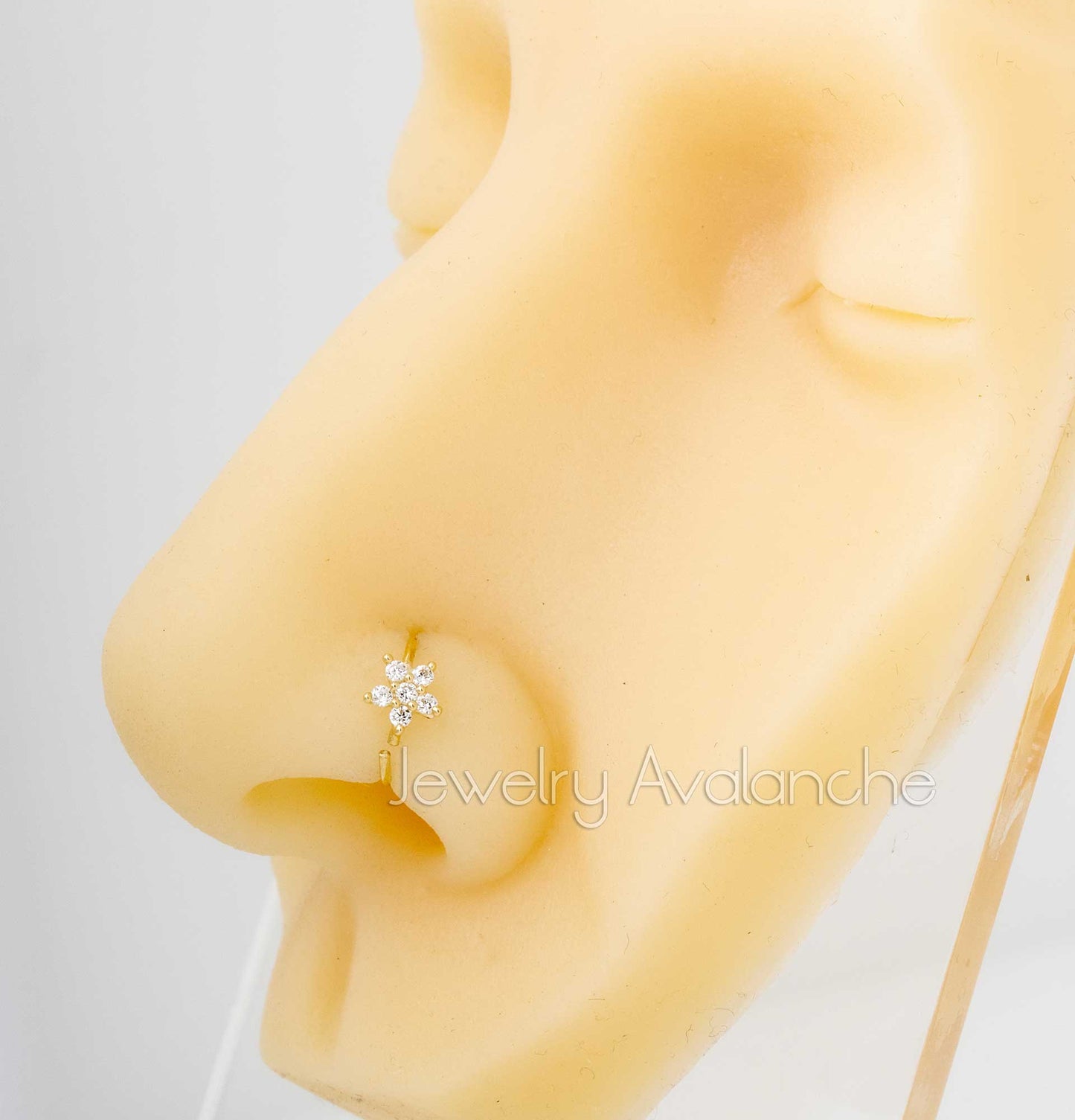 Jewelry Avalanche 20G 14K Gold .075ctw Diamond Flower Nose Hoop Ring, Twist-open 5/16"(8mm)