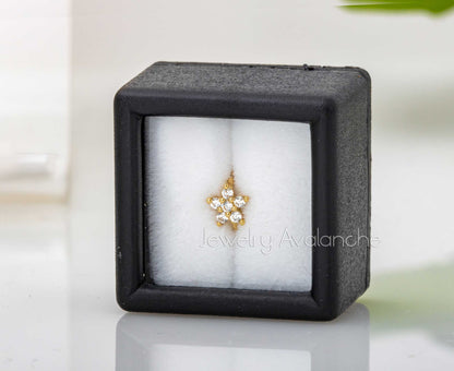Jewelry Avalanche 14K Gold Flower-Star CZ Nose Hoop Ring, 20G, 8mm, Twist-open