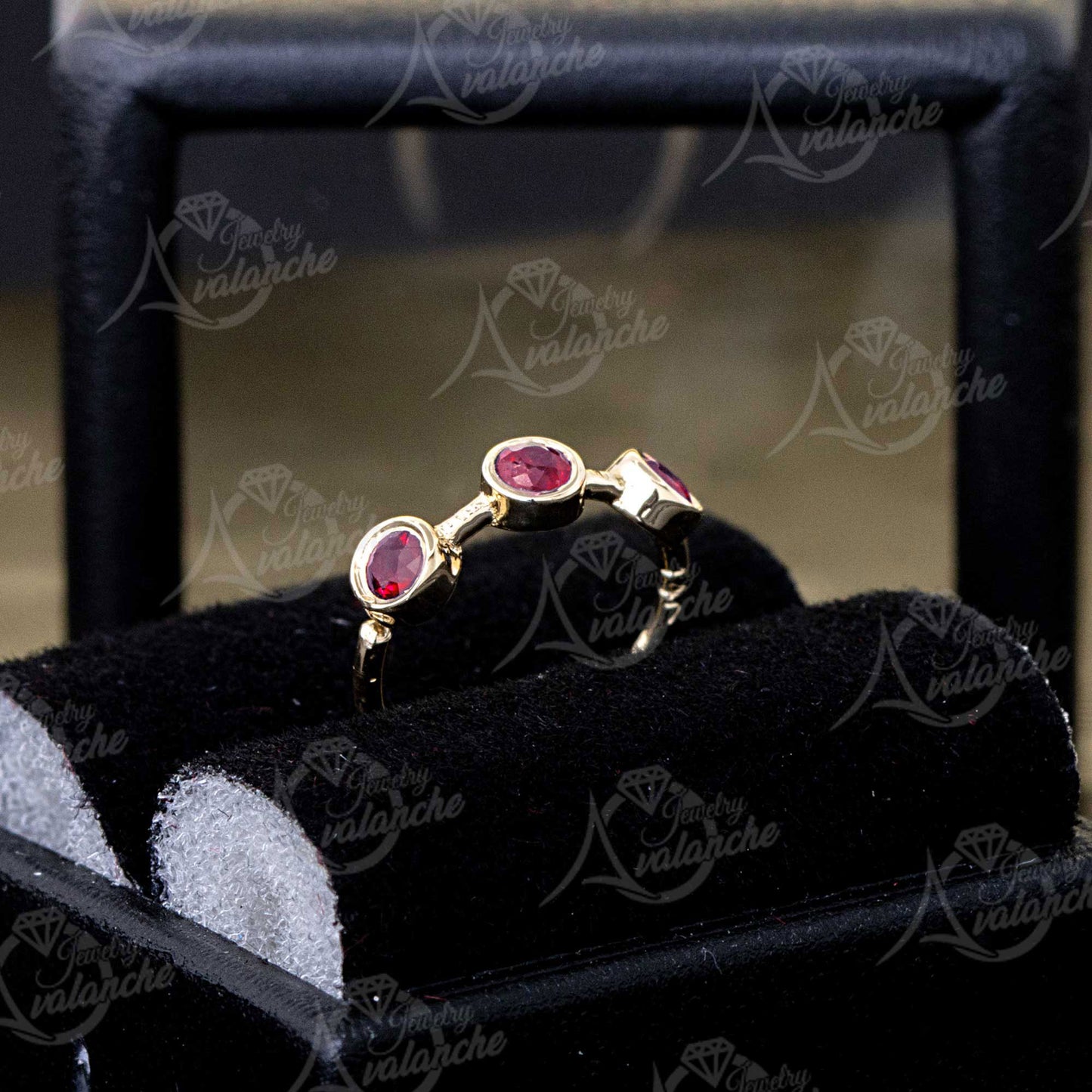 Jewelry Avalanche 20G 14K Gold Nose Hoop Ring with 3 Bezel Set Ruby Gemstones