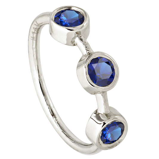 Jewelry Avalanche 14K Gold 3-stone Blue Sapphire Nose Hoop Ring, 8mm, Bezel Set, 20G