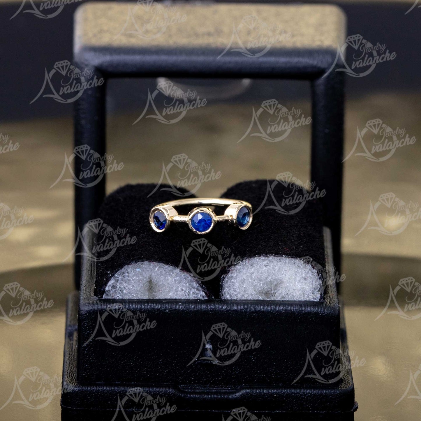 Jewelry Avalanche 14K Gold 3-stone Blue Sapphire Nose Hoop Ring, 8mm, Bezel Set, 20G