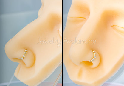 Jewelry Avalanche 14K Gold 5-stone Bezel set Diamond Nose Hoop, 8mm, 20G Nose Ring