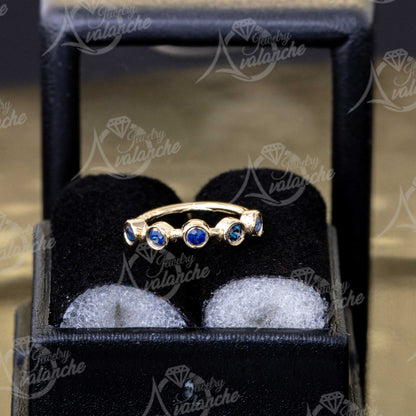 Jewelry Avalanche 14K Gold 5-stone Bezel set Blue Sapphire Nose Hoop, 8mm, 20G Nose Ring