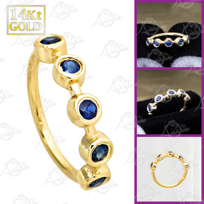 Jewelry Avalanche 14K Gold 5-stone Bezel set Blue Sapphire Nose Hoop, 8mm, 20G Nose Ring
