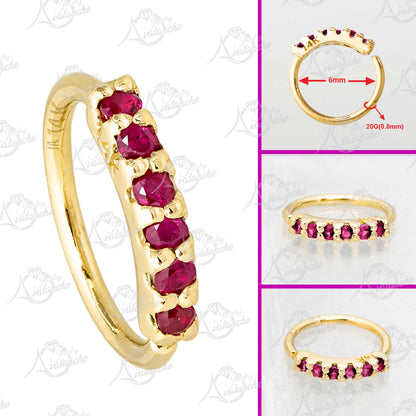 Jewelry Avalanche Unisex 20G 14K Gold Ruby Nose Hoop, 6mm(1/4") Nose Ring