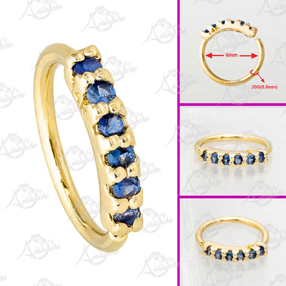 Jewelry Avalanche Unisex 20G 14K Gold Blue Sapphire Nose Hoop, 6mm(1/4") Nose Ring