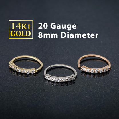 Jewelry Avalanche Unisex 20G 14K Gold 7-stone Nose Hoop Ring with Moissanites, 8mm Nose Ring