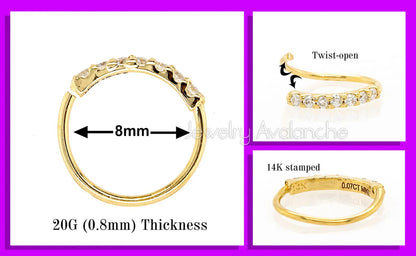 Jewelry Avalanche Unisex 20G 14K Gold 7-stone Nose Hoop Ring with Moissanites, 8mm Nose Ring