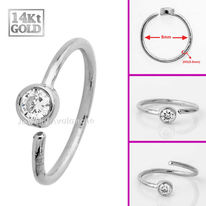 Jewelry Avalanche 20G 14K Gold Moissanite Nose Hoop Ring, Bezel Set, 8mm Twist-open