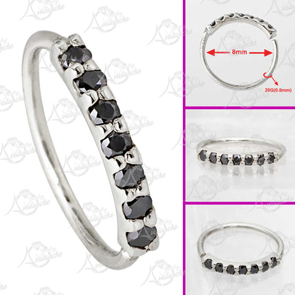 Jewelry Avalanche Unisex 20G 14K Gold 7-stone Nose Hoop Ring with Black Moissanites, 8mm Nose Ring